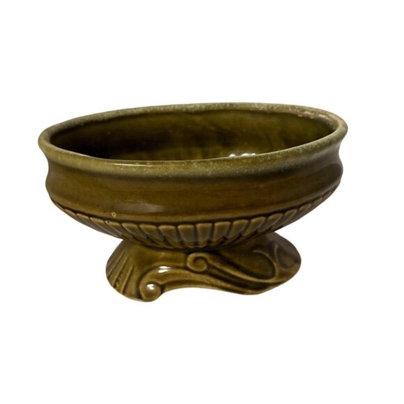 Vintage Olive Green Ceramic Pedestal Plantar, Pot - Picture 1 of 6